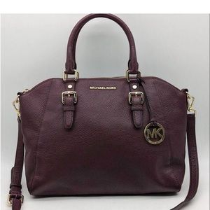 Michael Kors Ciara Plum Leather Large Zip Satchel Crossbody